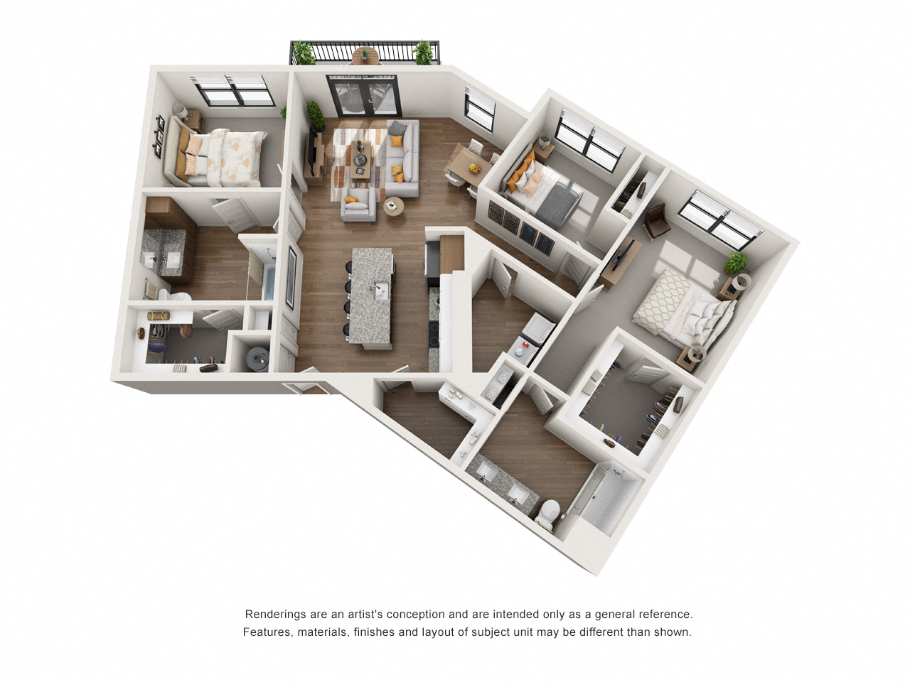 Floor plan for 3 beds, 2 baths, 1524 sqft